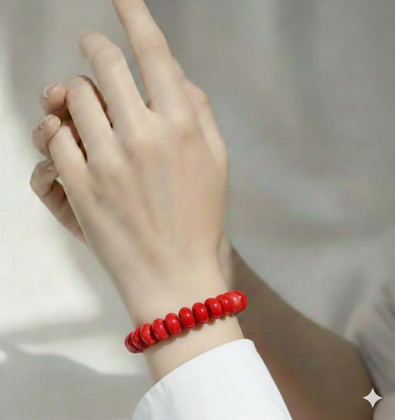 Red Jade 10mm Rondelle Gemstone Beads Stretch Elastic Cord Handmade Beaded Bracelet Accessories - PGBRD03