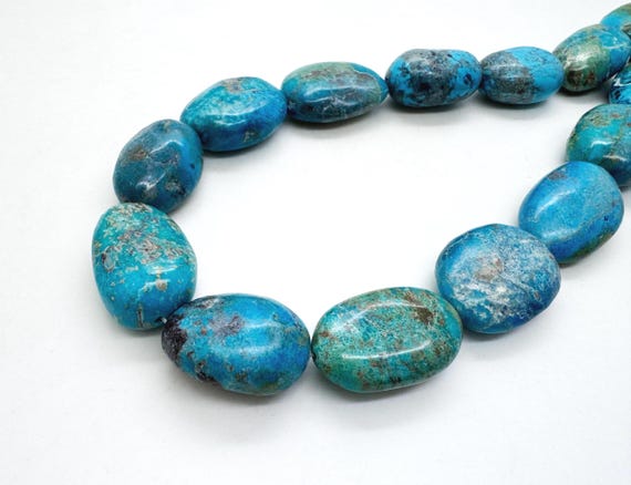 Natural Hubei Turquoise Smooth Large Oversized Chunky Oval Nuggets Pebble Bold Sky Blue Matrix Gemstone Beads