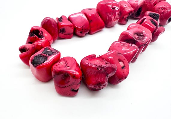 Red Coral Nugget Beads Large Chunky Coral | Natural Coral Statement Beads | Organic Shape Jewelry Supply | Bold Red Gemstone Strand