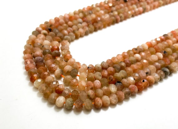Peach Moonstone Beads, Natural Peach Moonstone Faceted Rondelle 4mm x 6mm Gemstone Beads - RDF98