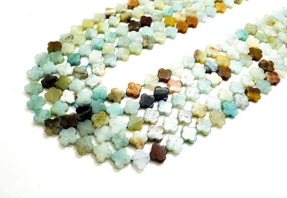Natural Green Yellow Amazonite Four Leaf Clover 8mm Smooth Gemstone Beads - PGS416