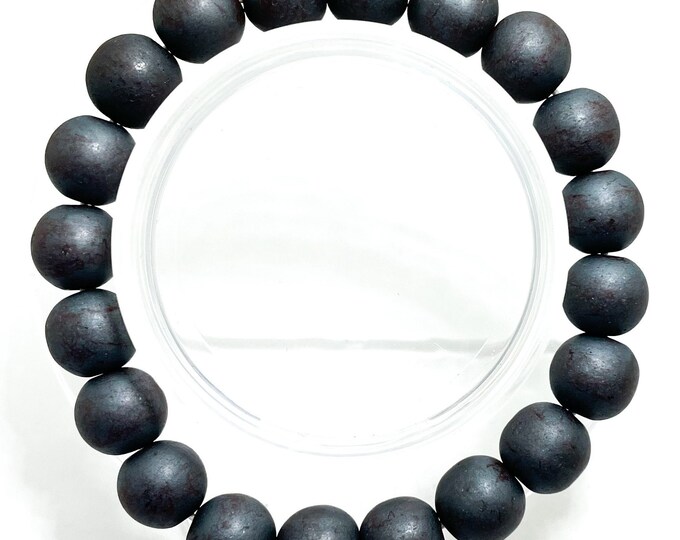 Matte Natural Hematite Round 6mm 8mm 10mm Gemstone Beads Beaded Elastic Stretch Handmade Bracelet - PGB212