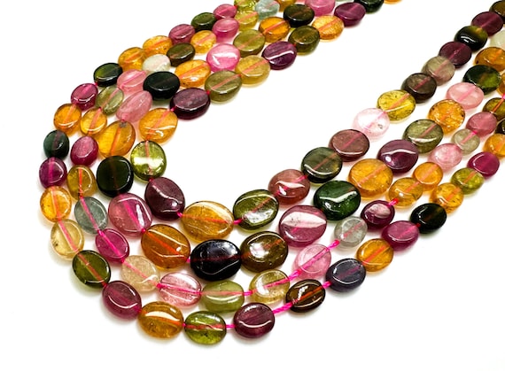 Rainbow Tourmaline Flat Gemstone Beads: AAAA Grade Oval, 15.5" Strand - PGS50A