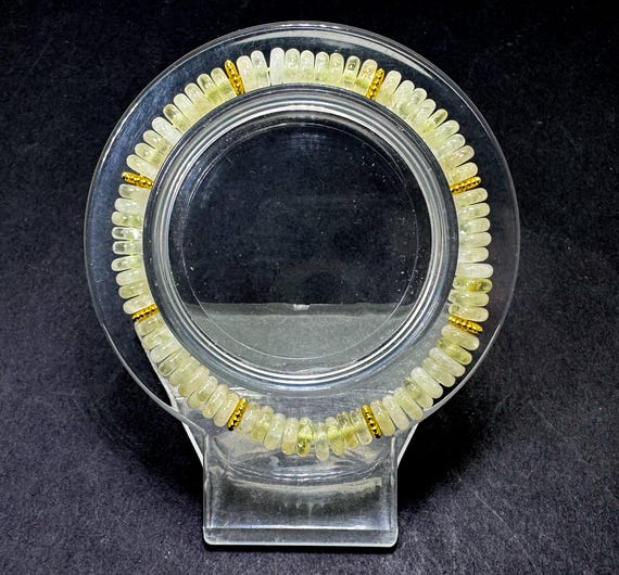 Light Green Jade Stretch Bracelet – 6mm Beads, 6.5" – Gold Spacer Accents – Luck • Harmony • Protection - PGB8R46