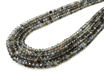 Natural Labradorite, Gorgeous Gray Labradorite Faceted Rondelle Gemstone Beads 2mm x 3mm, 3mm x 4mm RDF16