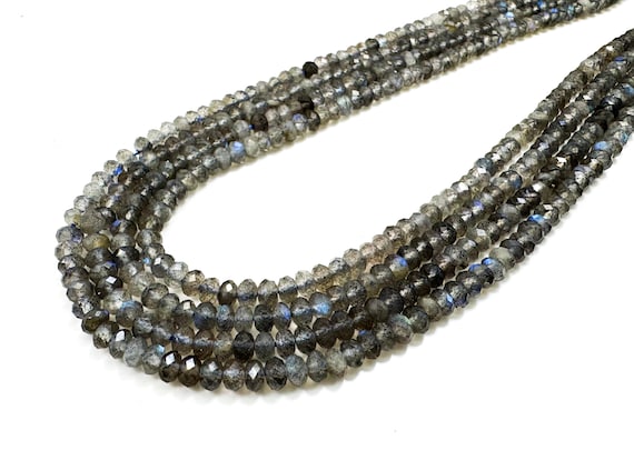 Natural Labradorite, Gorgeous Gray Labradorite Faceted Rondelle Gemstone Beads 2mm x 3mm, 3mm x 4mm RDF16