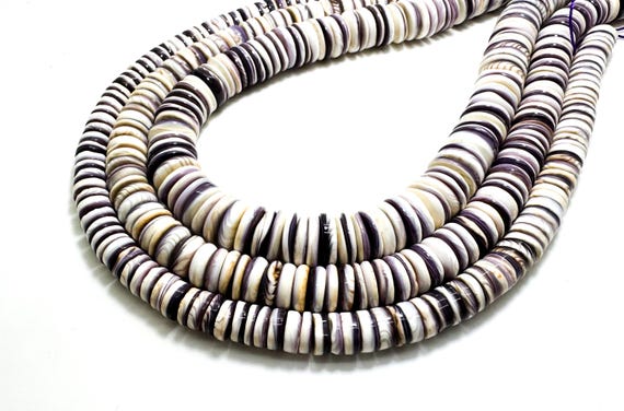 Purple White Wampum Shell Heishi Beads: Graduated Disc Beads