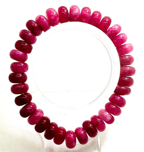 Hot Pink Jade Rondelle Bracelet: Handmade Gemstone Beaded Accessory