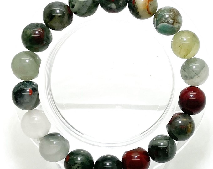 African Bloodstone Smooth Round Sphere Gemstone Beads Size 6mm 8mm 10mm Stretch Elastic Cord Handmade Bracelet PGB86