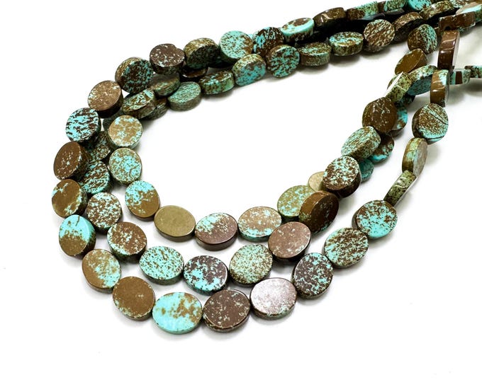 Natural Turquoise Beads, Stabilized Turquoise Smooth Flat Oval Gemstone Beads - 3mm x 8mm x 10mm - PGS213