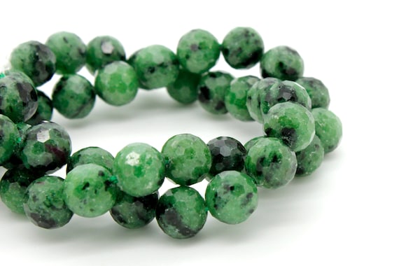 Natural Ruby Zoisite Beads, Green Ruby Zoisite Faceted Sphere Ball Round Natural Gemstone Beads Stones - 8mm - RNF87