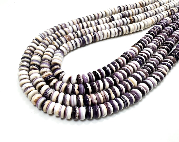AA Graduated Purple Wampum Quahong Shell Rondelle 6mm Beads – Natural Disc Beads for Jewelry Making -  15.5" Strand - PG262
