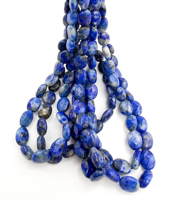 Natural Lapis Lazuli Beads 4x8x9mm Flat Faceted Oval Beads Deep Blue Gemstone Beads Jewelry Making Supplies - PG97
