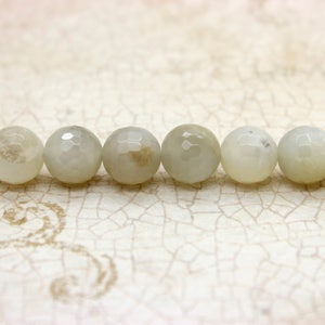 Natural Moonstone Beads, Gray Creamy Moonstone Faceted Round Ball Sphere Loose Beads Natural Gemstone 6mm 8mm 10mm 12mm PG55 image 2