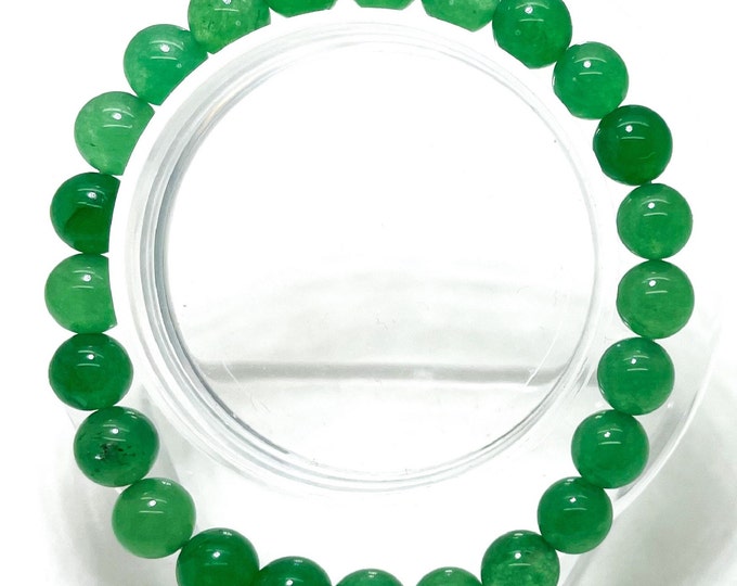 Green Jade Smooth Round Gemstone Beads Stretch Elastic Cord Handmade Beaded Bracelet Fashion Accessories - PGB49