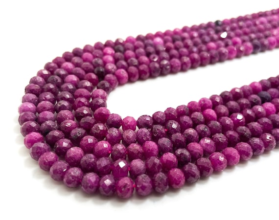 Natural Red Ruby Faceted Rondelle 3mm x 3.5mm, 4mm x 5.5mm Gemstone Beads - 15.5" - RDF80B