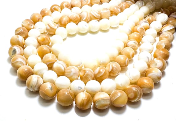 AAA Iridescent White/Brown Mother of Pearl MOP Shell Smooth Polished Round Beads RN13