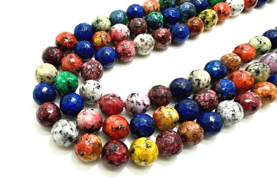 Multi Color Rainbow Jasper Faceted Round 10mm Gemstone Jewelry Making Beads - RNF131I