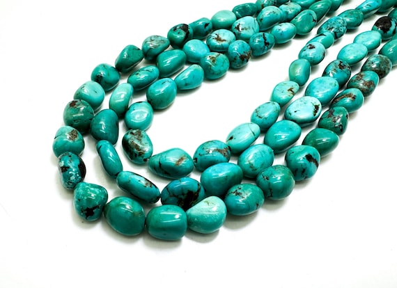 Natural Turquoise Beads, Genuine Blue Arizona Turquoise Smooth Nugget Pebble Gemstone Beads (Assorted Size) - PGS243