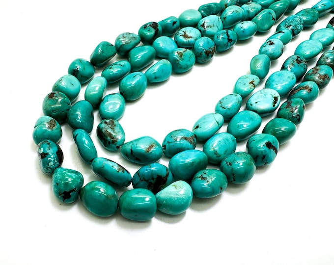 Natural Turquoise Beads, Genuine Blue Arizona Turquoise Smooth Nugget Pebble Gemstone Beads (Assorted Size) - PGS243