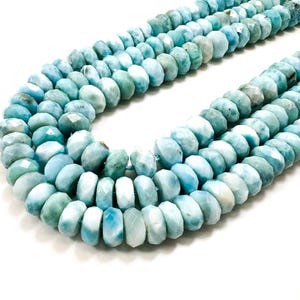 Genuine Natural Blue Larimar Faceted Rondelle Gemstone Beads - RDF60