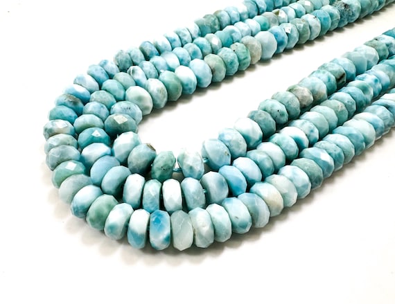Genuine Natural Blue Larimar Faceted Rondelle Gemstone Beads - RDF60