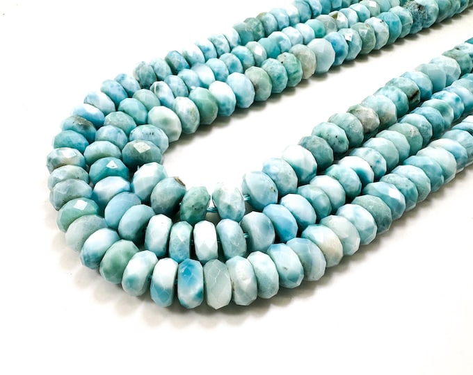 Genuine Natural Blue Larimar Faceted Rondelle Gemstone Beads - RDF60