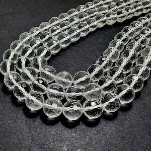 Quartz Gemstone Beads, Natural Clear Quartz Transparent Polished Faceted Round Gemstone Beads - (6mm 8mm 1omm) - PG271