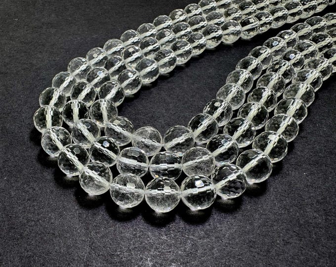 Quartz Gemstone Beads, Natural Clear Quartz Transparent Polished Faceted Round Gemstone Beads - (6mm 8mm 1omm) - PG271