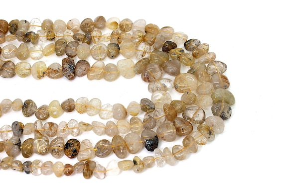 Natural Quartz, Rutilated Quartz Smooth Rough Freeform Nugget Flat Gemstone Beads - PGS249