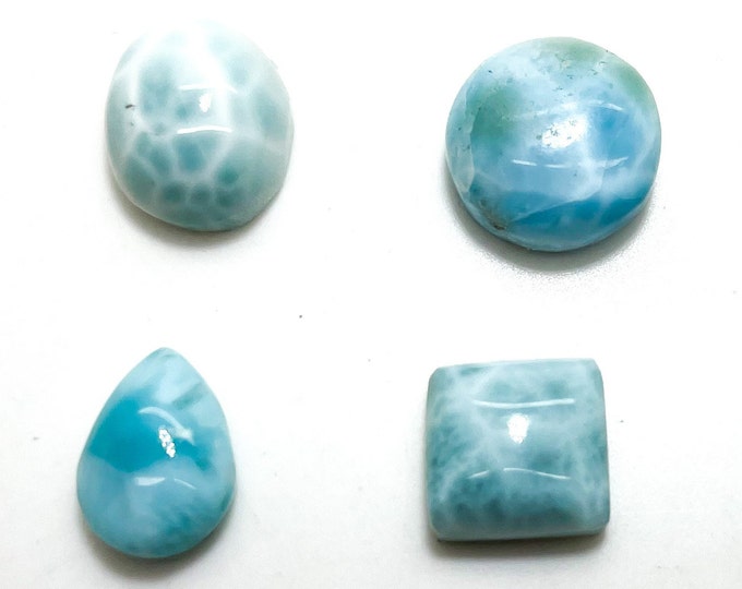 1PC  Small Natural Dominican Larimar Cabochon Polished Gemstone Round Pear Tear Oval Square Beads for Ring Necklace Pendant Jewelry - PGL110