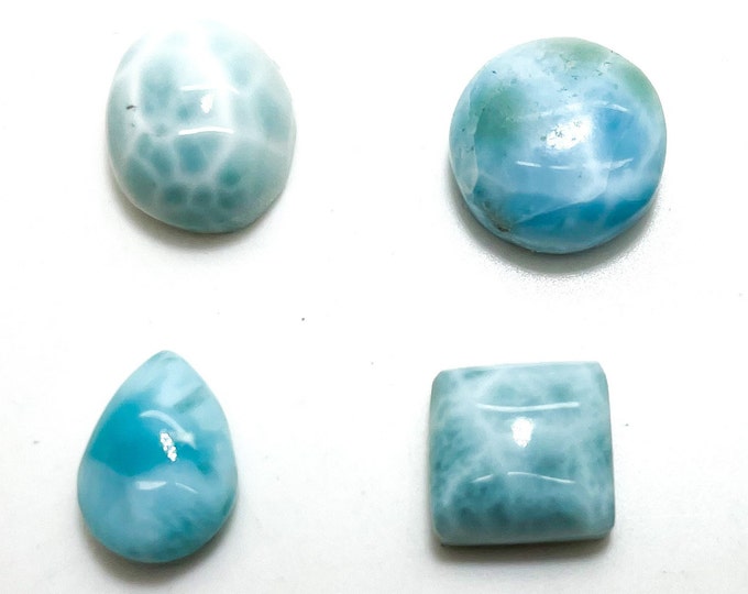1PC  Small Natural Dominican Larimar Cabochon Polished Gemstone ound Pear Tear Oval Square Beads for Ring Necklace Pendant Jewelry - PGL110