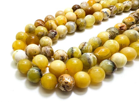 Natural Yellow Opal Smooth Polisehd Round Gemstone Beads - (4mm 6mm 8mm 10mm 12mm) - PG131