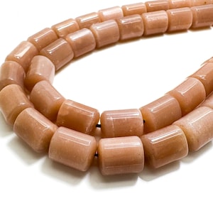 Natural Moonstone Beads, Genuine Peach Moonstone Polisehd Round Smooth Cylinder Tube Gemstone Beads - PGS30