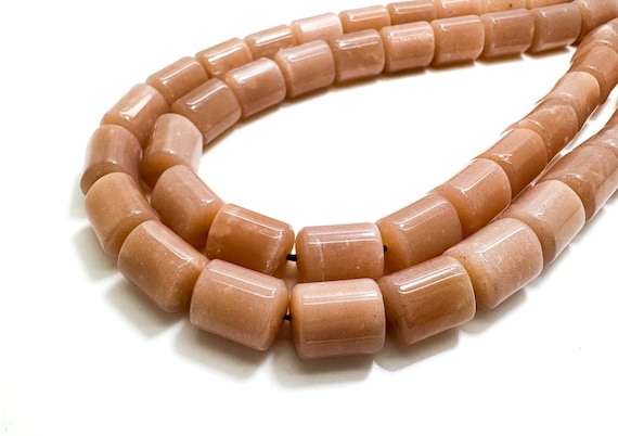 Natural Moonstone Beads, Genuine Peach Moonstone Polisehd Round Smooth Cylinder Tube Gemstone Beads - PGS30