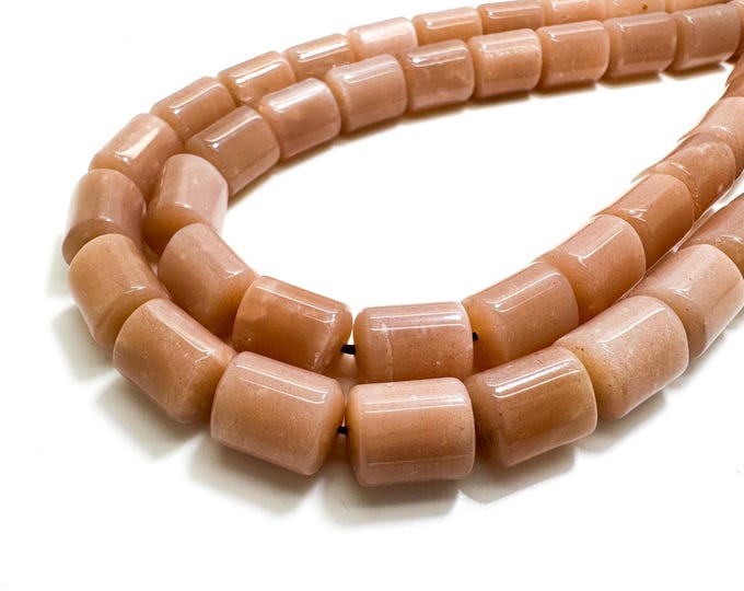 Natural Moonstone Beads, Genuine Peach Moonstone Polisehd Round Smooth Cylinder Tube Gemstone Beads - PGS30