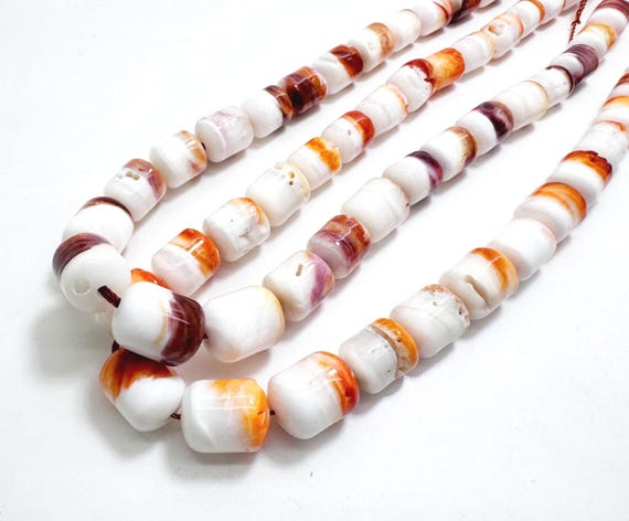 Graduated Spiny Oyster Shell Beads Barrel Shape Orange Purple White Smooth Polished Jewelry Making Supplies Statement Necklace Beads - PG230