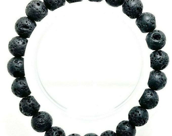 Black Volcanic Rock Lava Stone Bracelet Size 8mm 10mm 7.5" Length - PGB82