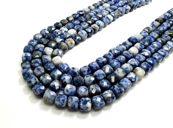 Natural Blue Sodalite Faceted Square Cube 7mm Gemstone Beads - PGS121