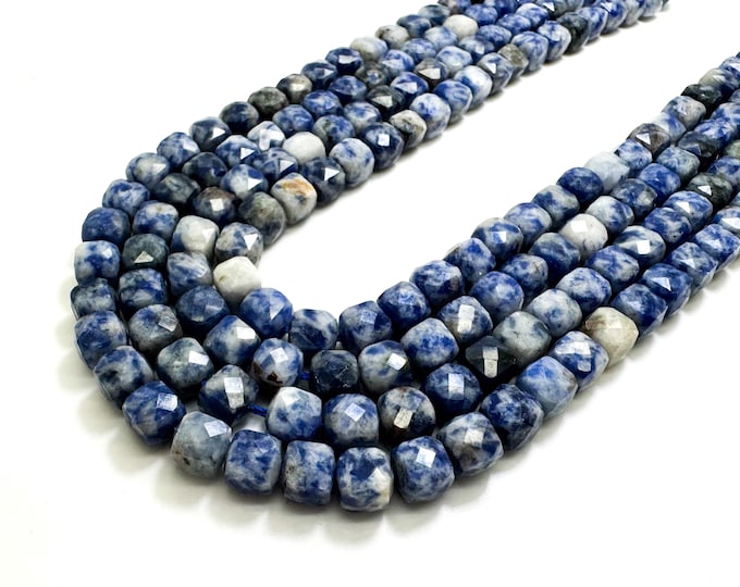 Natural Blue Sodalite Faceted Square Cube 7mm Gemstone Beads - PGS121