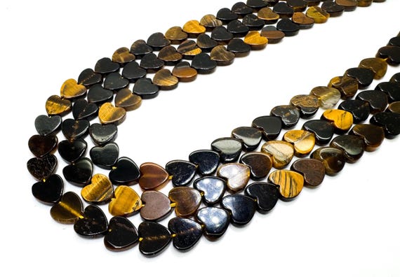 Natural Tiger Eye Heart Beads: Golden Brown Gemstone, Courage & Protection - PGS411