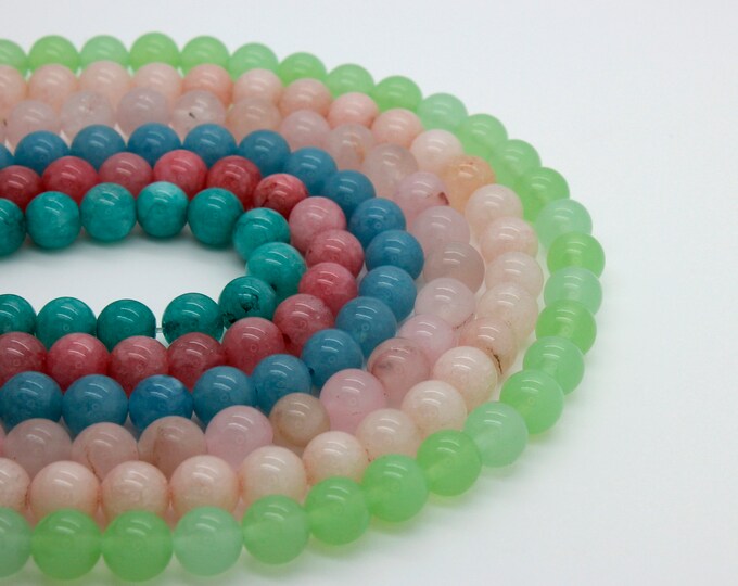 Jade Beads, Polisehed Smooth Round Jade 8mm Gemstone Beads (Blue, Green, Pink, Turquoise) - full strand