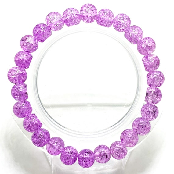 Crackle Quartz Handmade Cracked Crystal 8mm Polished Smooth Gemstone Bracelet (Violet) - PGB239O