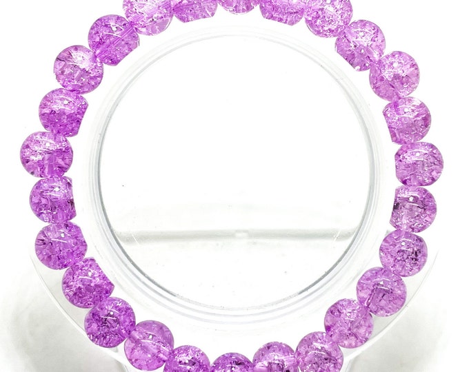 Crackle Quartz Handmade Cracked Crystal 8mm Polished Smooth Gemstone Bracelet (Violet) - PGB239O