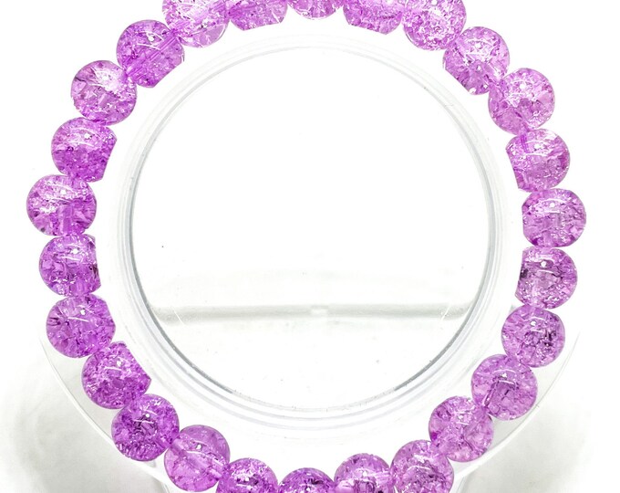 Crackle Quartz Handmade Cracked Crystal 8mm Polished Smooth Gemstone Bracelet (Violet) - PGB239O