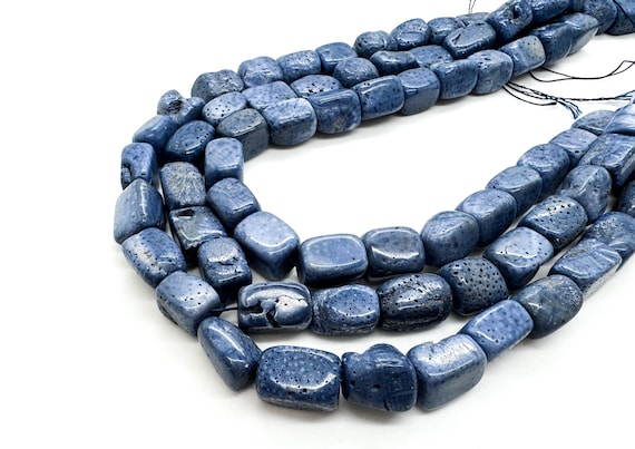 Natural Blue Sponge Coral Chunky Nuggets Genuine Polished Gemstone Indigo Blue Sea Coral Nugget Strand Statement Jewelry Making Supply PG314