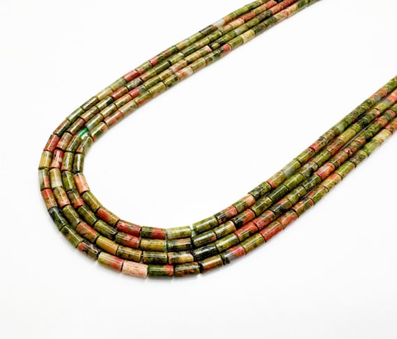 Unakite Tube Beads 4x2mm | Natural Unakite Heishi Tube Beads | Green Pink Jasper Beads | 15” Strand Jewelry Making Supplies - RD08