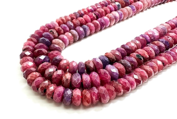 AAA Faceted Rondelle Red Ruby Gemstone Beads – Genuine Natural Red Ruby for Jewelry Making, DIY Craft Supplies, Full Strand - PG70A