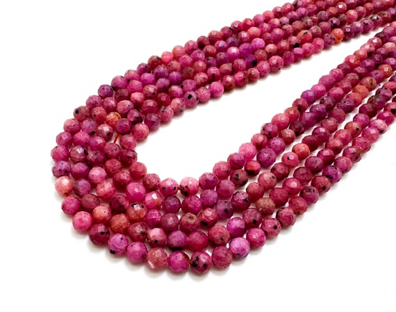 AAA Faceted Red Ruby Beads: Genuine Round Gemstone (3-5mm)