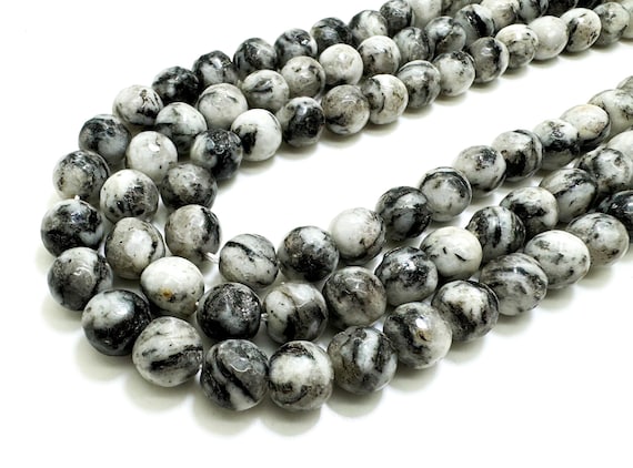 White Gray Black Jasper Faceted Round 10mm Gemstone Jewelry Making Beads - RNF131G